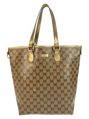 Gucci GG Crystal Beige Gold Leather Tote Shoulder Bag